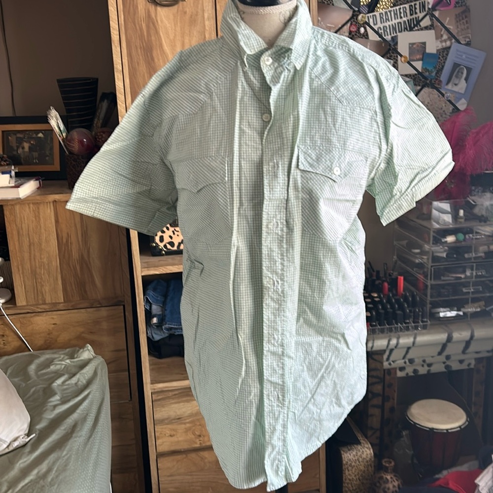 Organics by Choice Green & White Plaid Button Down Shirt - Medium